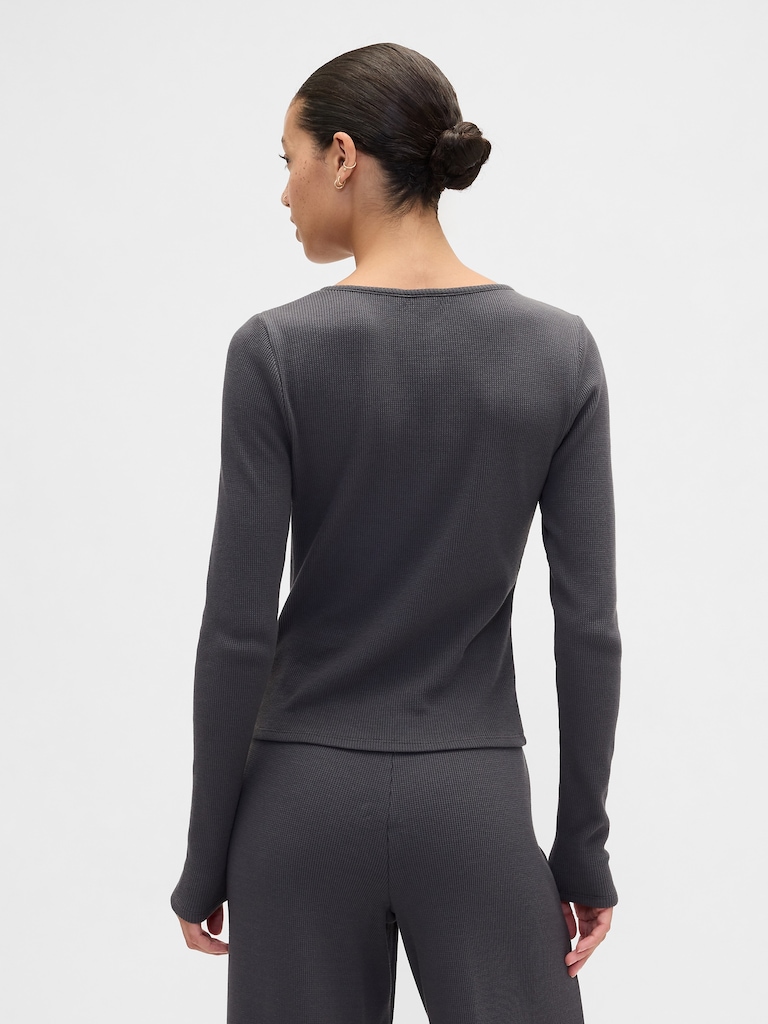 Waffle-Knit Henley PJ Top