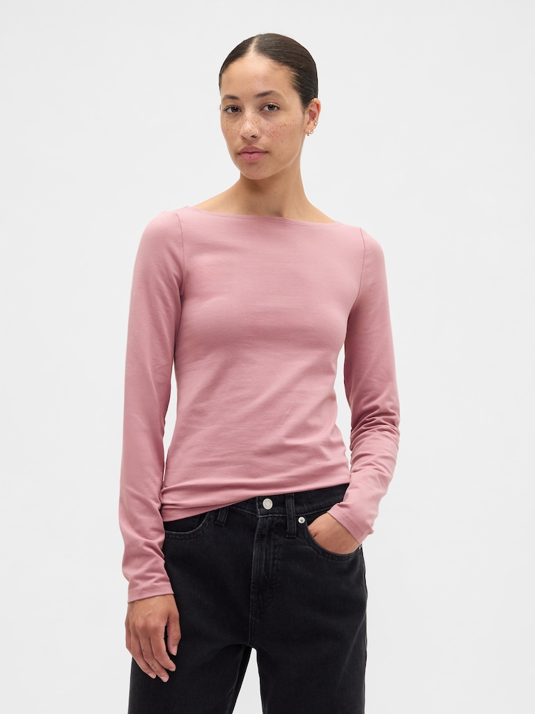 Stretch Jersey Boatneck T-Shirt