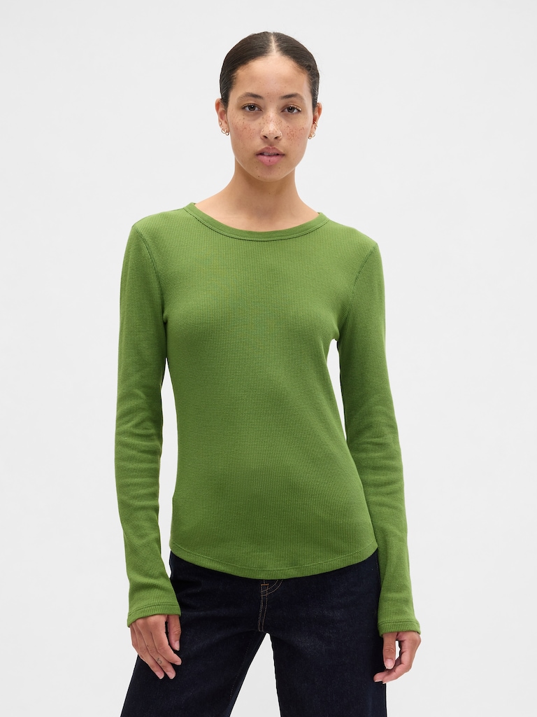 Waffle-Knit Crewneck T-Shirt