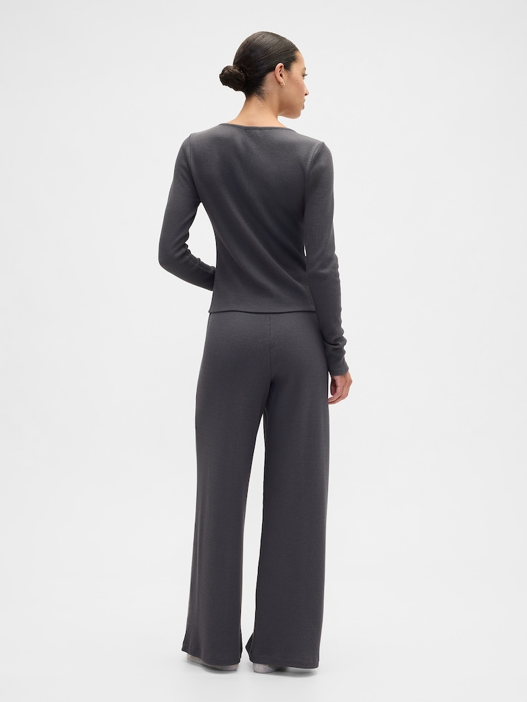Waffle-Knit Wide-Leg PJ Pants