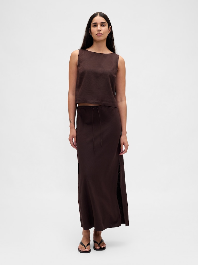 Linen-Blend Crop Shell Tank Top