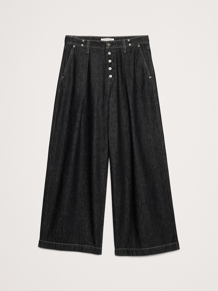Mid-Rise Loose Pleated Ankle Jean