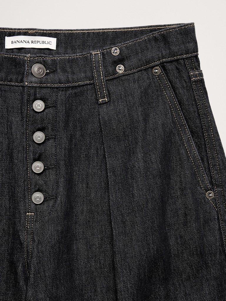 Mid-Rise Loose Pleated Ankle Jean