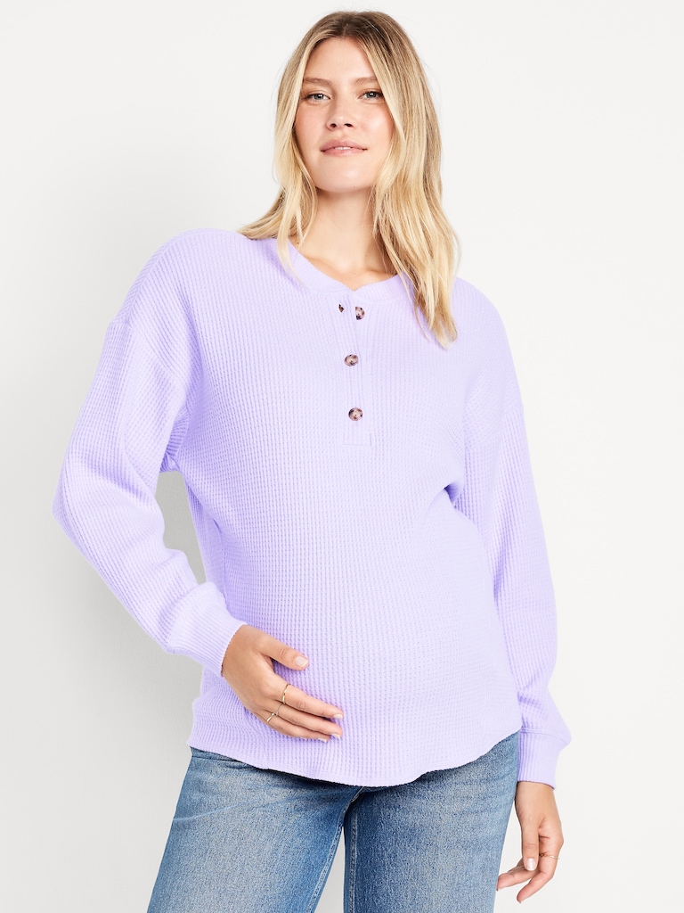 Maternity Oversized Cozy Waffle Henley Top