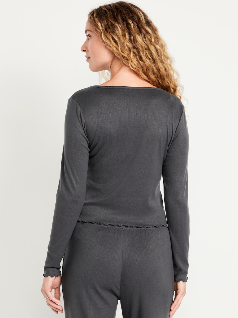 Cozy Lettuce-Edge Pajama Top