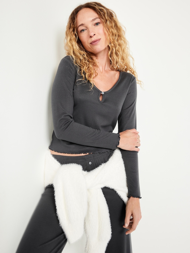 Cozy Lettuce-Edge Pajama Top