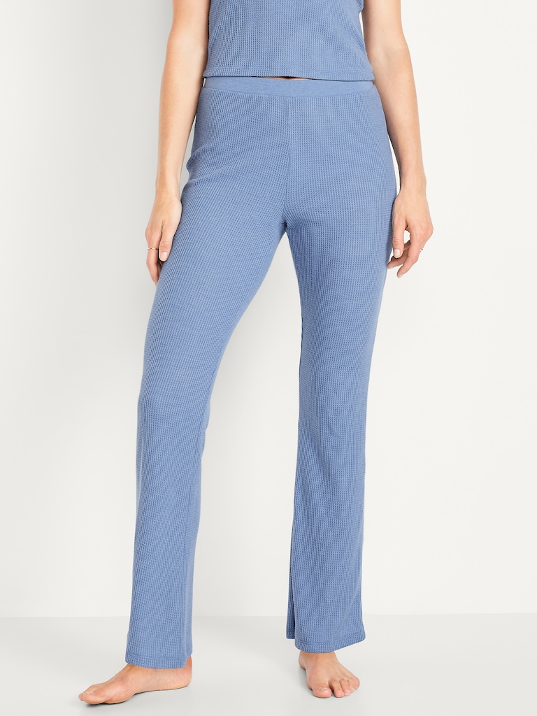 High-Waisted Cozy Waffle Flare Pants