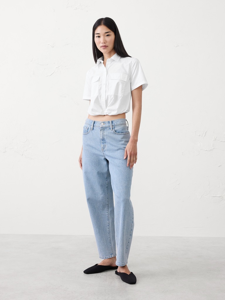 Pocketed Cropped Shirt
