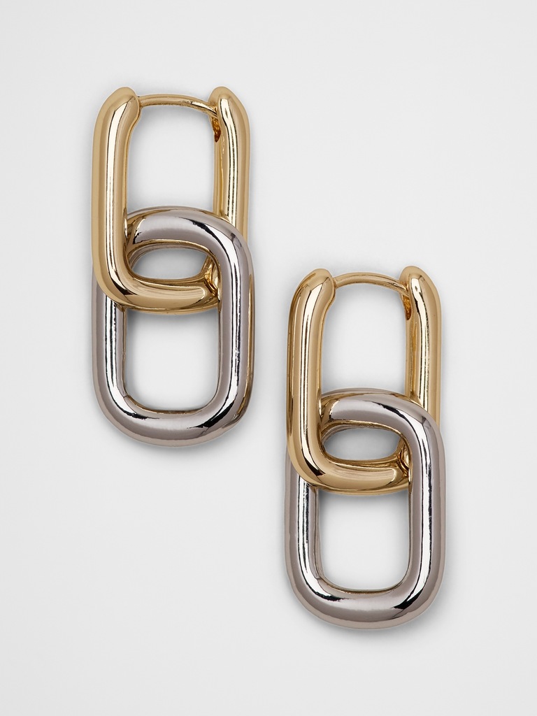 Mixed Metal Interlock Paperclip Earrings