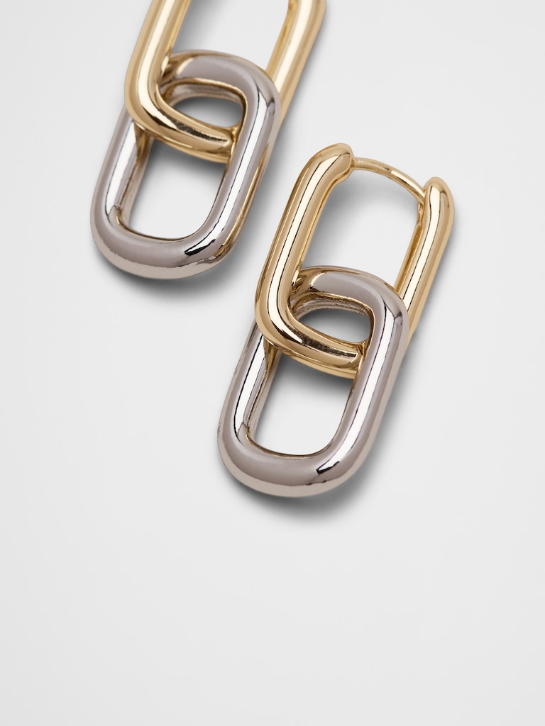 Mixed Metal Interlock Paperclip Earrings
