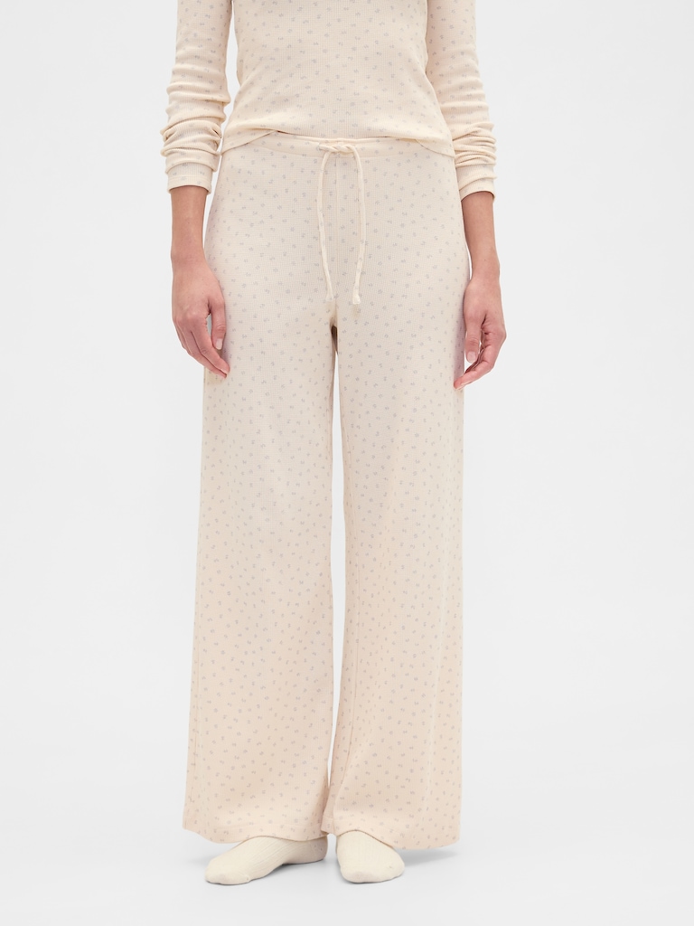 Waffle-Knit Wide-Leg PJ Pants