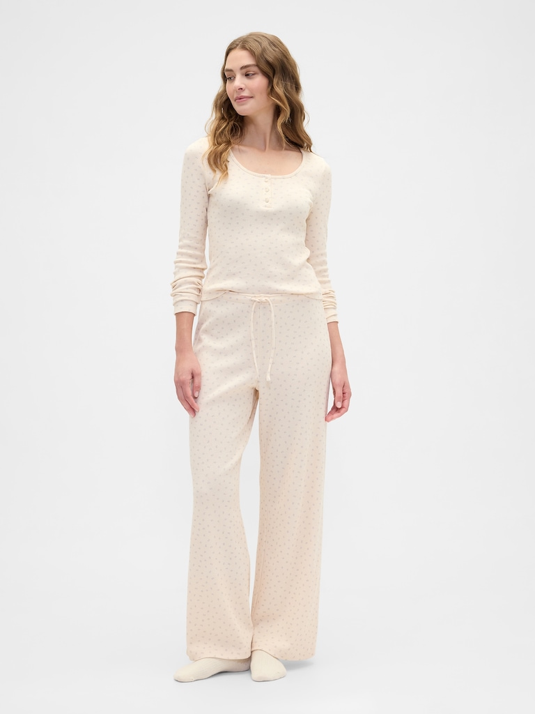 Waffle-Knit Wide-Leg PJ Pants