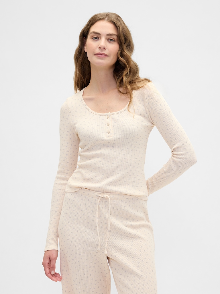Waffle-Knit Henley PJ Top