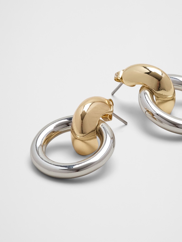 Mixed Metal Chunky Drop Hoop Earrings