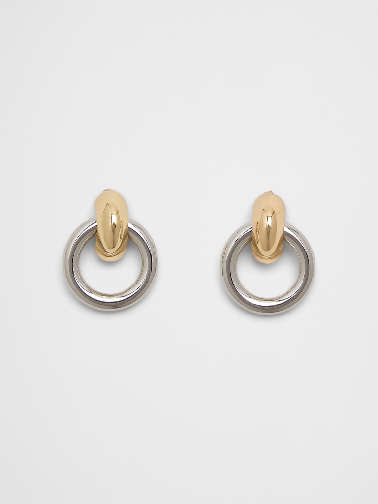 Mixed Metal Chunky Drop Hoop Earrings
