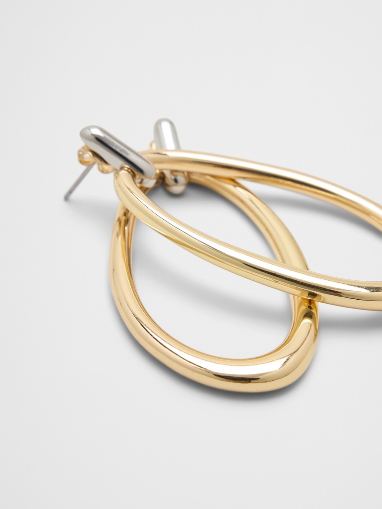 Mixed Metal Drop Hoop Earrings