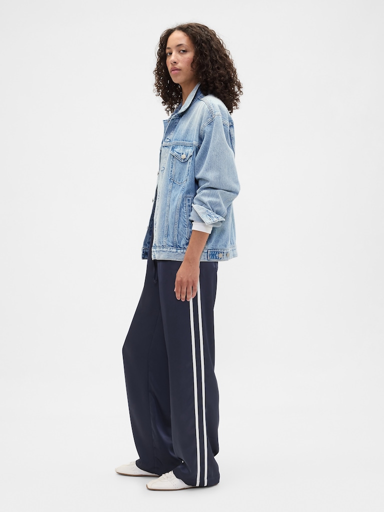 Relaxed Satin Straight-Leg Crop Pants