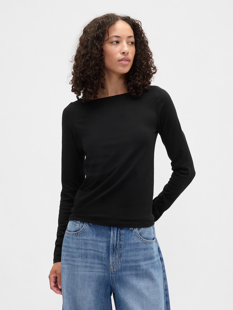 Stretch Jersey Boatneck T-Shirt