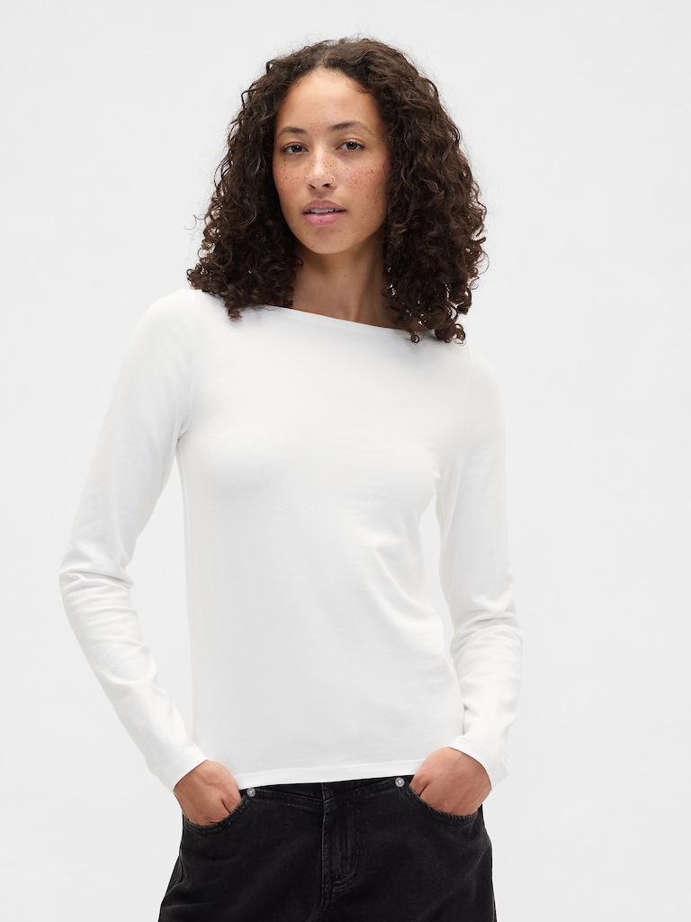 Stretch Jersey Boatneck T-Shirt