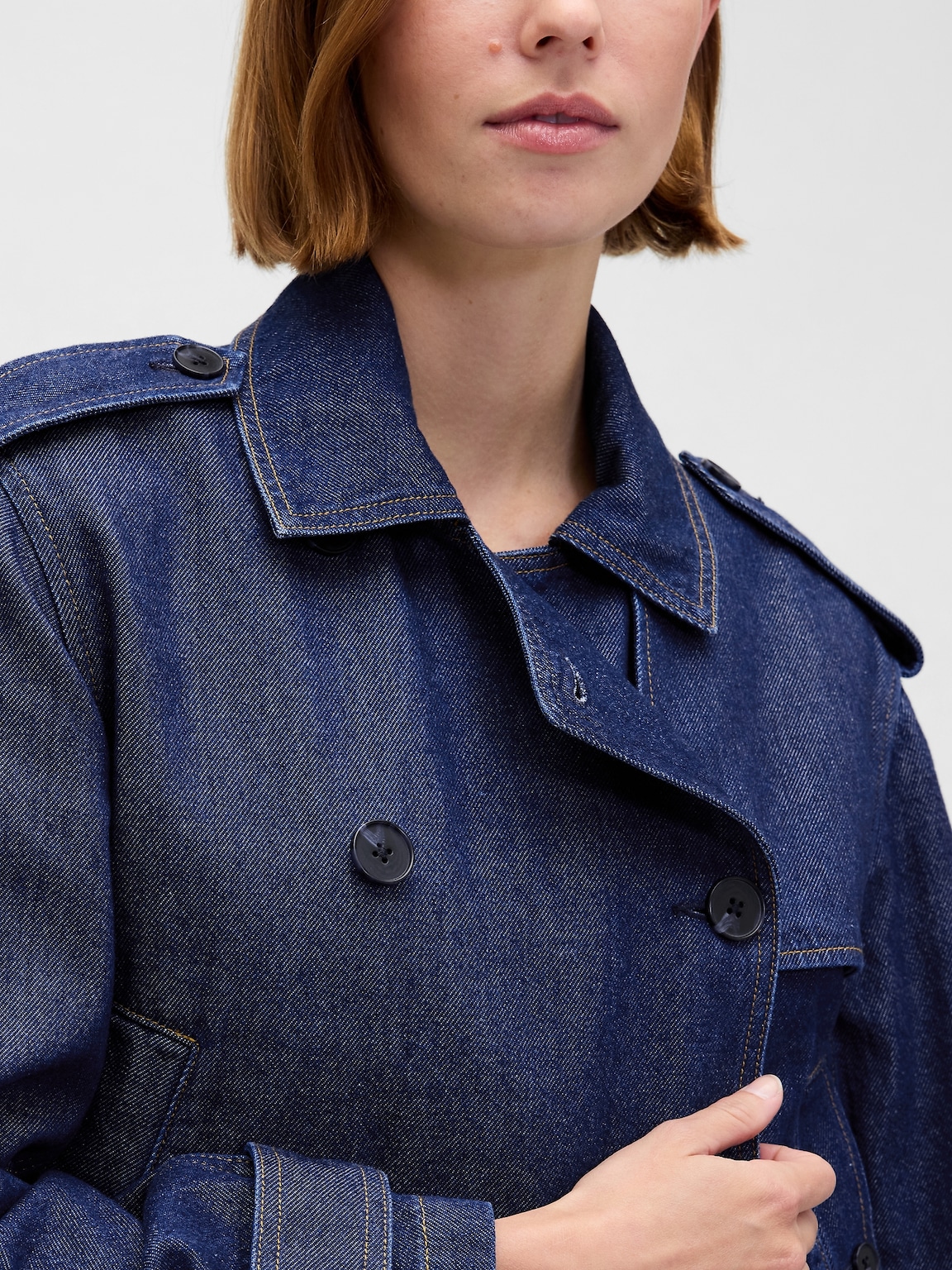 UltraSoft Denim Crop Trench Jacket