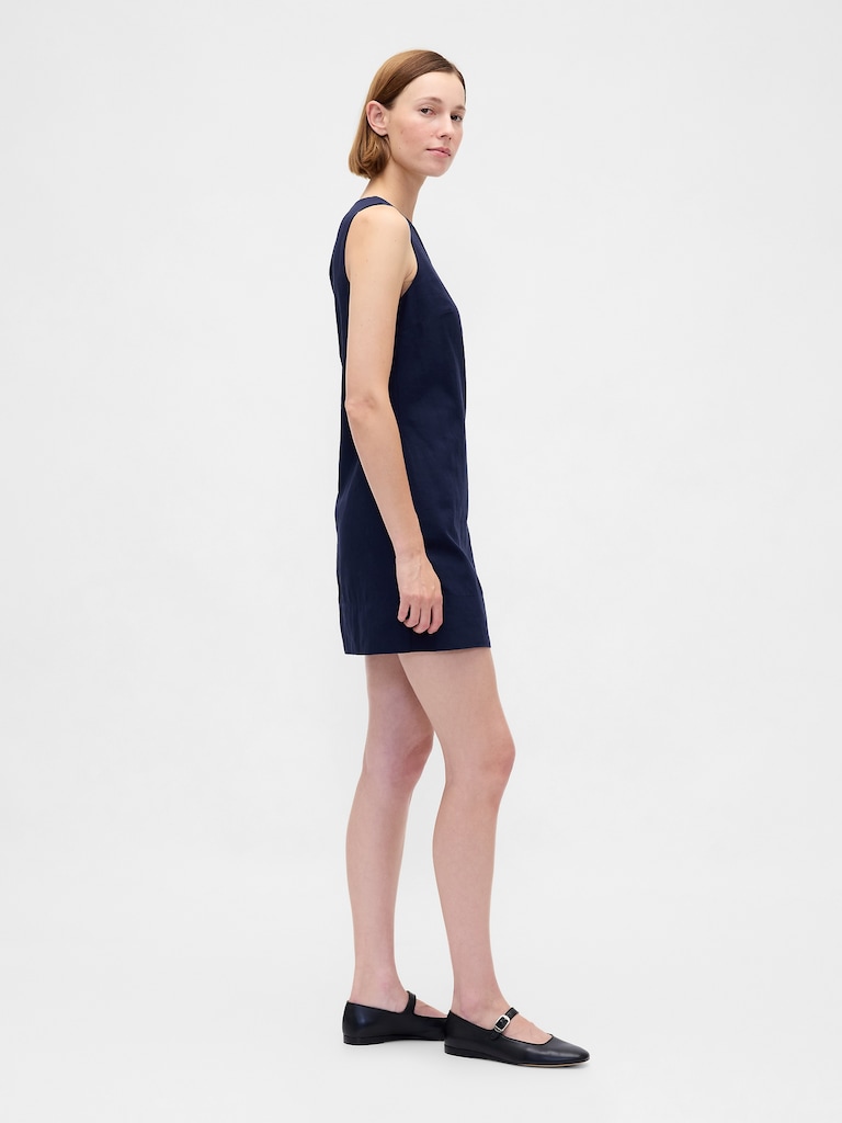 Linen-Blend Mini Shift Dress