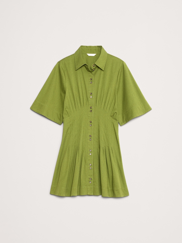 Stretch-Cotton Poplin Pintuck Shirt Dress