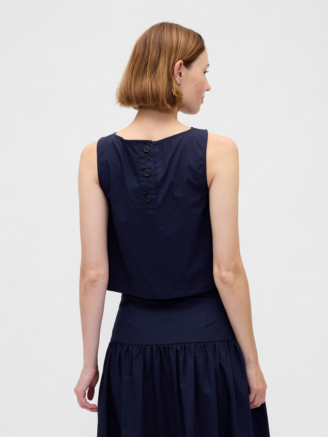 Poplin Boatneck Shell Tank Top