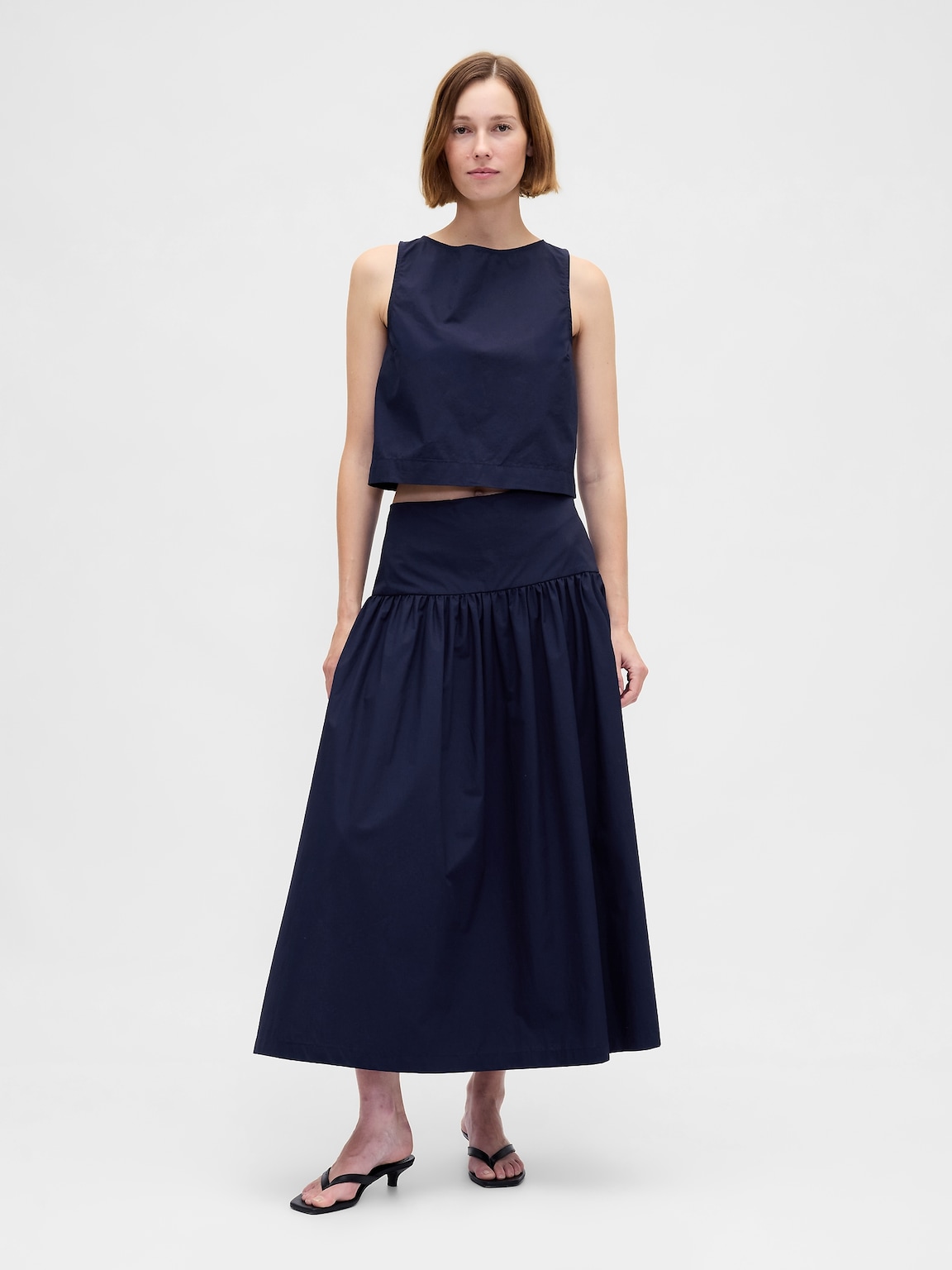 Poplin Boatneck Shell Tank Top