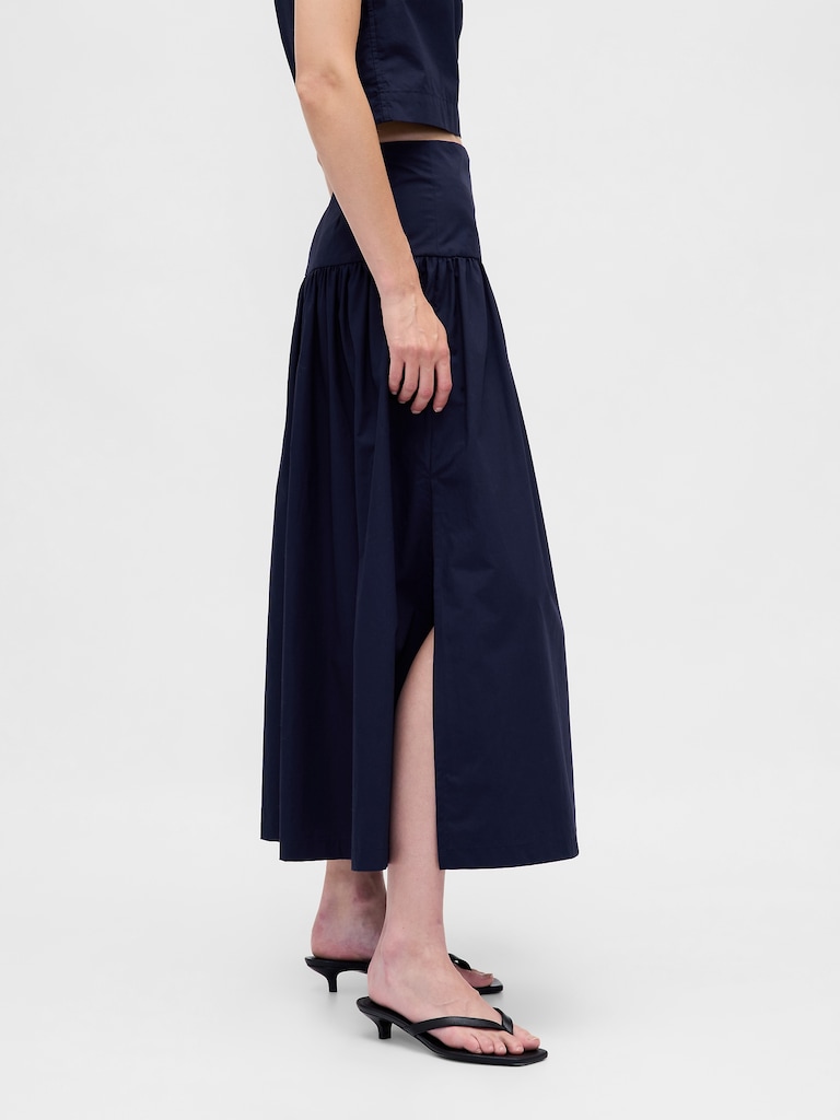 Poplin Drop-Waist Maxi Skirt