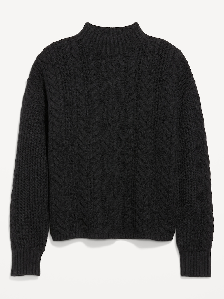SoSoft Cropped Mock-Neck Cable Sweater