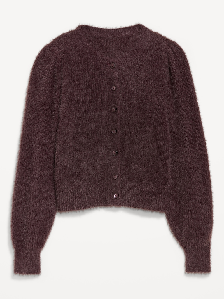 Cropped Eyelash Cardigan Sweater