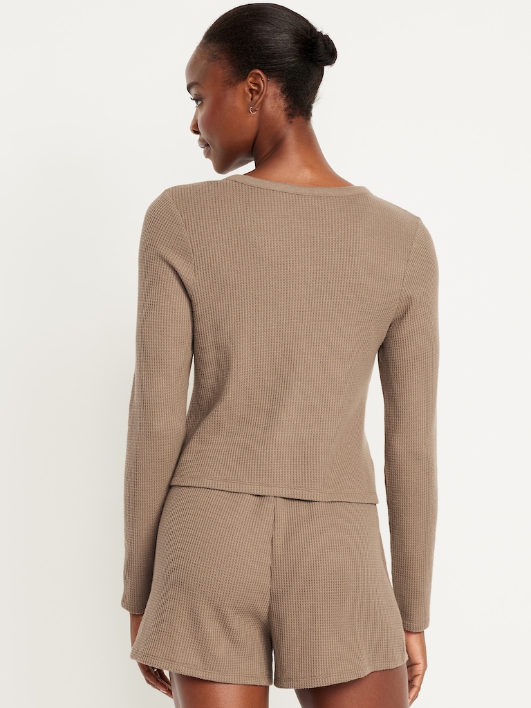 Button-Down Waffle-Knit Sleep Top