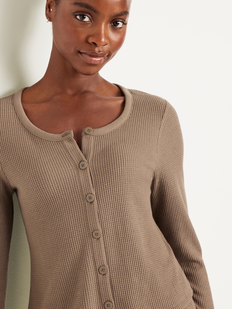 Button-Down Waffle-Knit Sleep Top