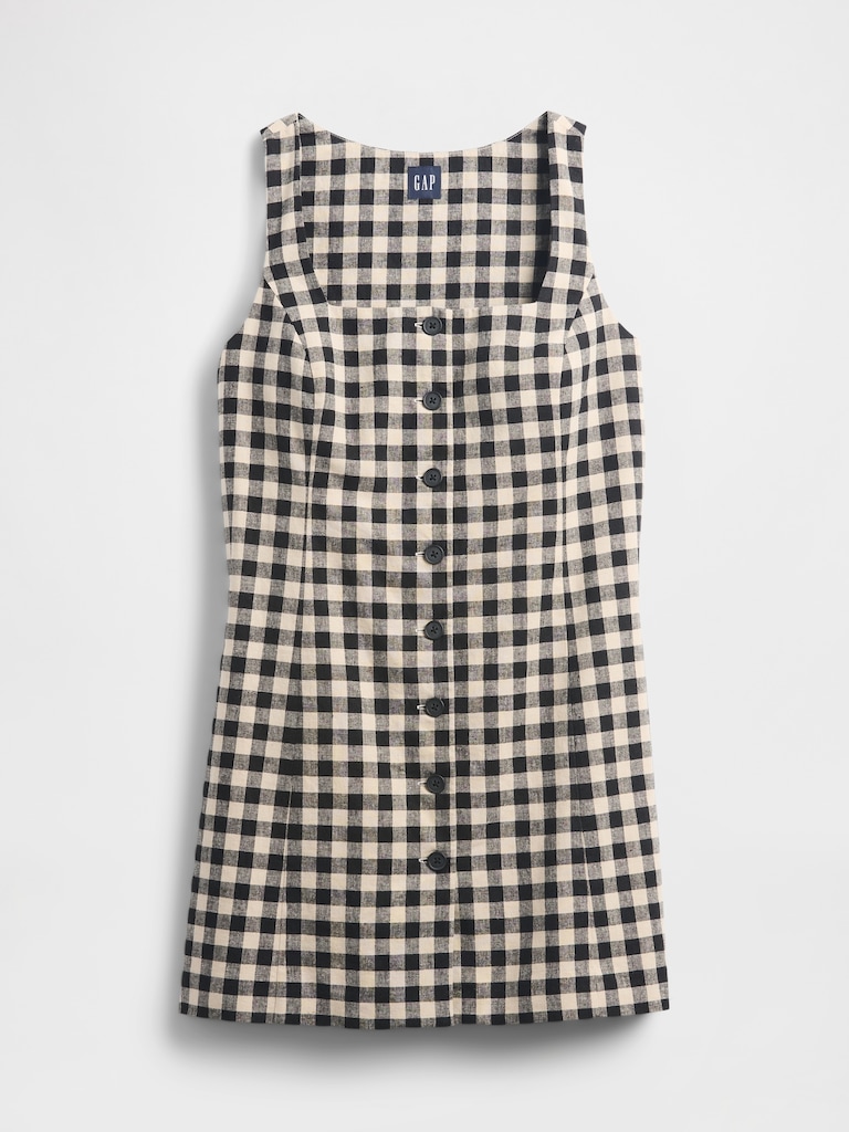 Linen-Blend Button-Front Mini Dress