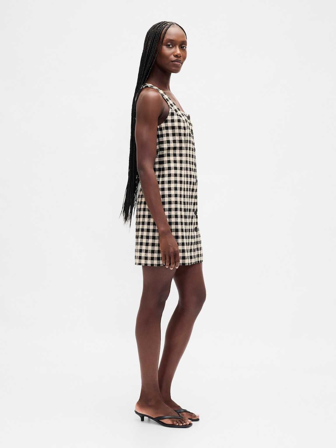 Linen-Blend Button-Front Mini Dress