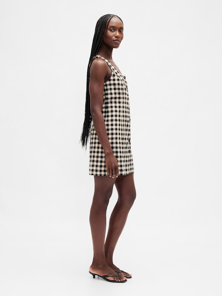 Linen-Blend Button-Front Mini Dress