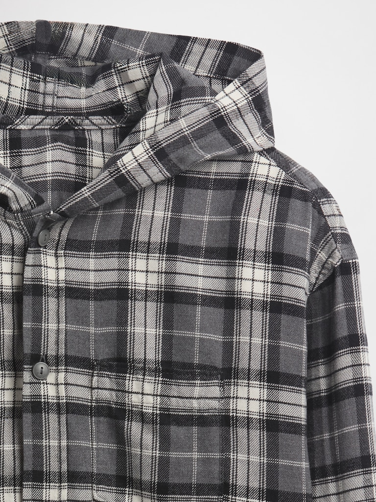 Kids Organic Cotton Hooded Flannel Shirt
