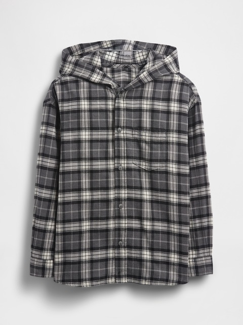 Kids Organic Cotton Hooded Flannel Shirt
