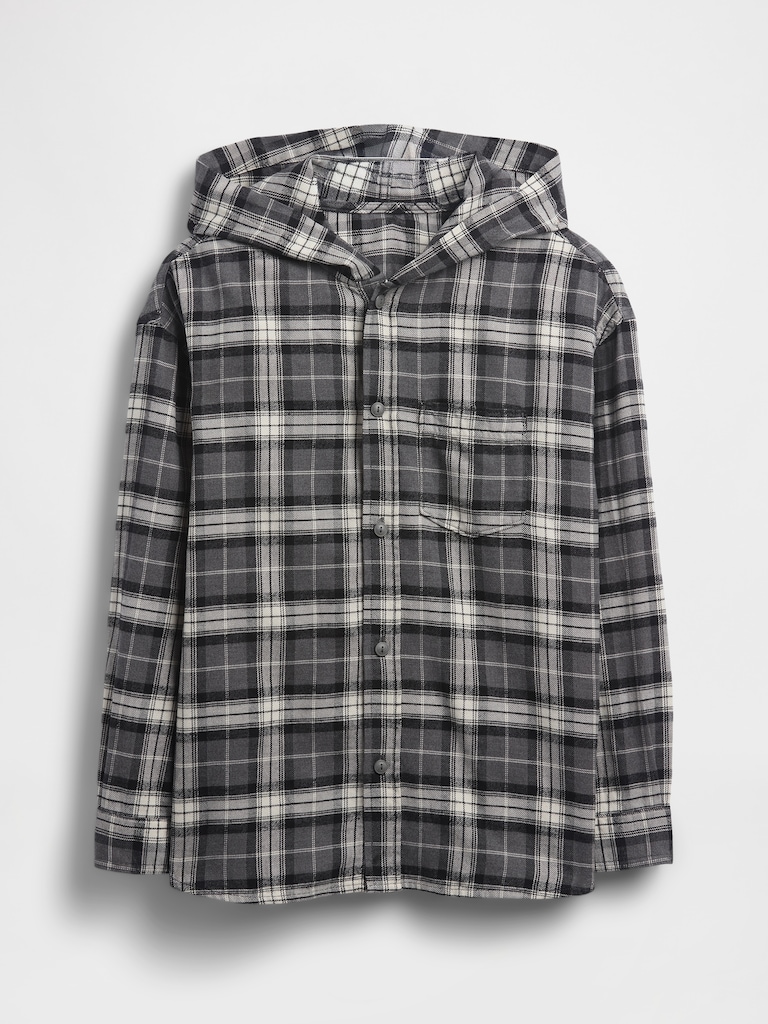 Kids Organic Cotton Hooded Flannel Shirt