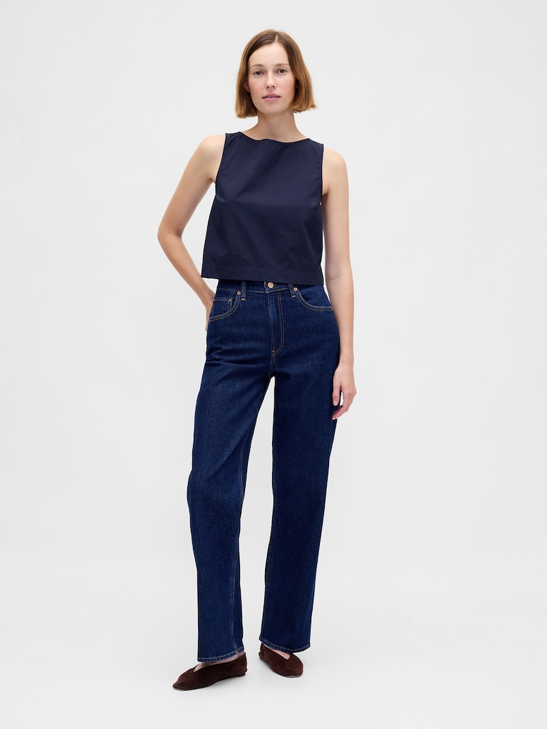 Poplin Boatneck Shell Tank Top