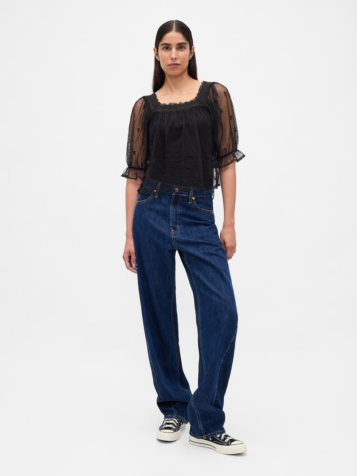 Sheer Tulle Embroidered Top