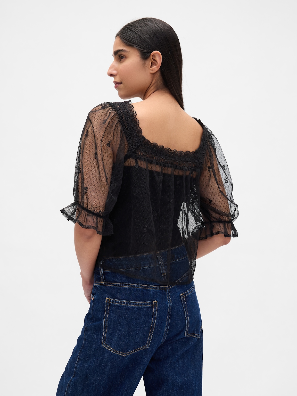 Sheer Tulle Embroidered Top