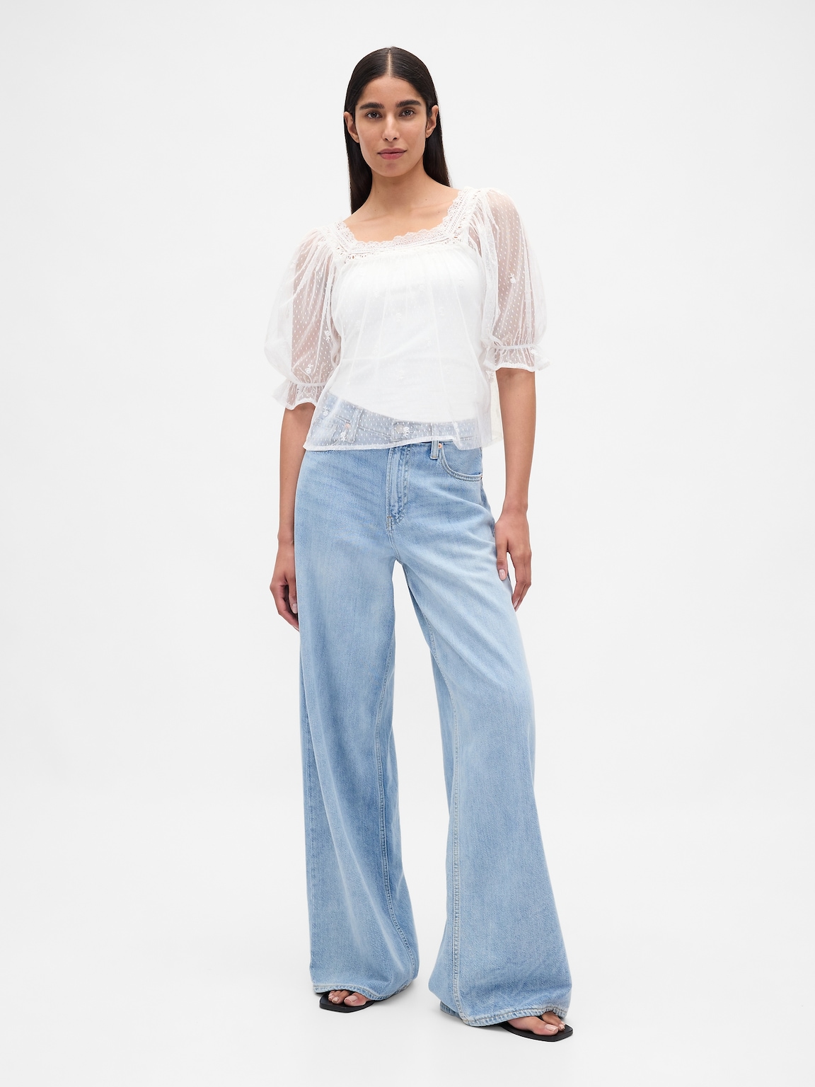 Sheer Tulle Embroidered Top