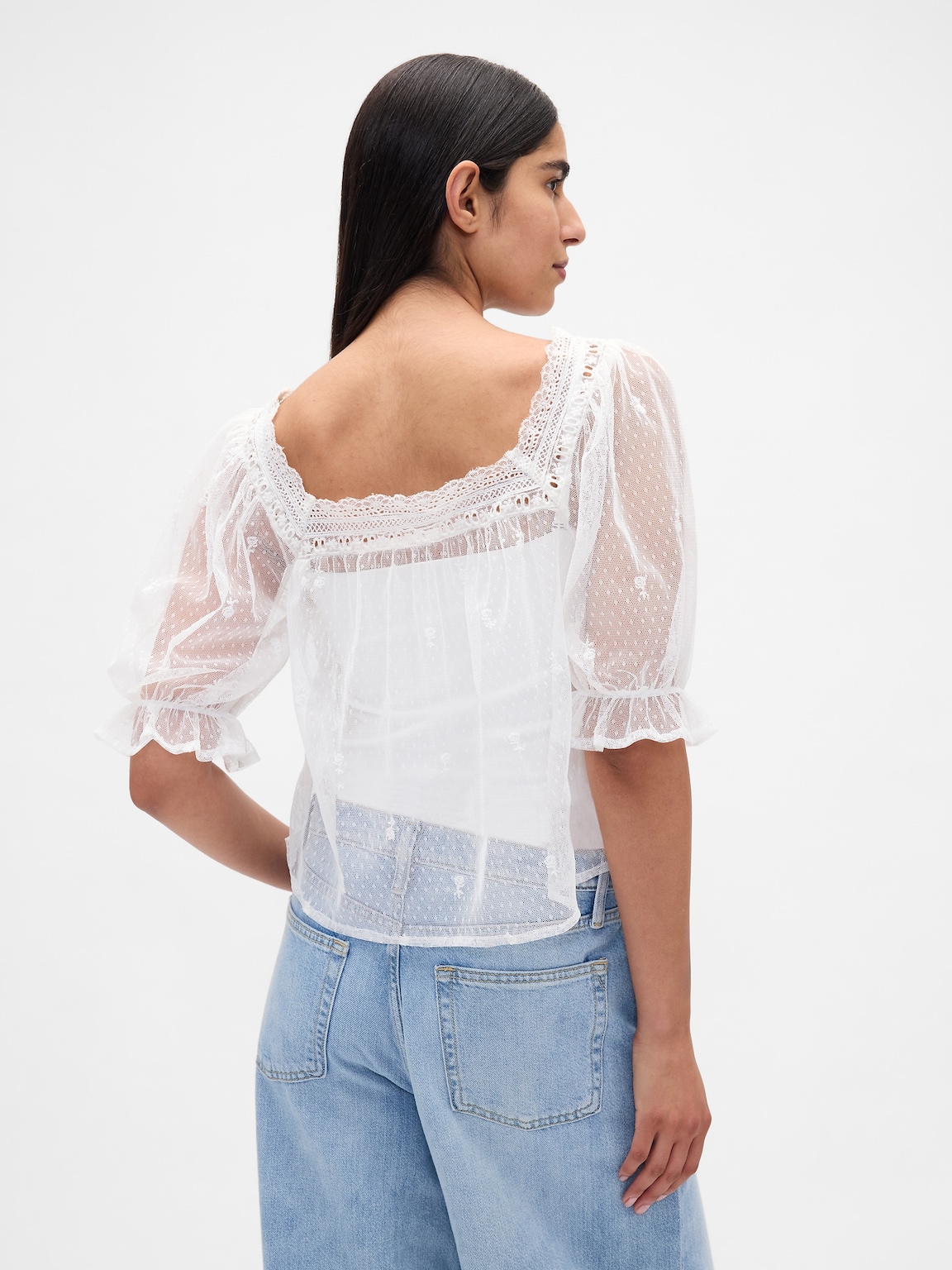 Sheer Tulle Embroidered Top