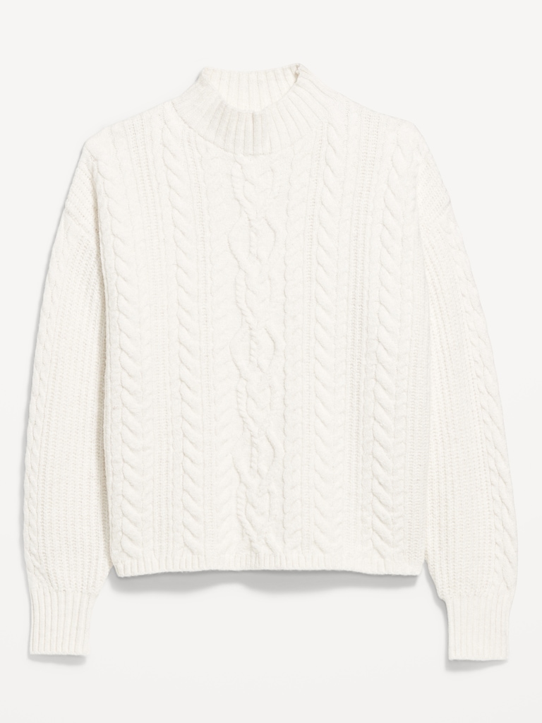 SoSoft Cropped Mock-Neck Cable Sweater
