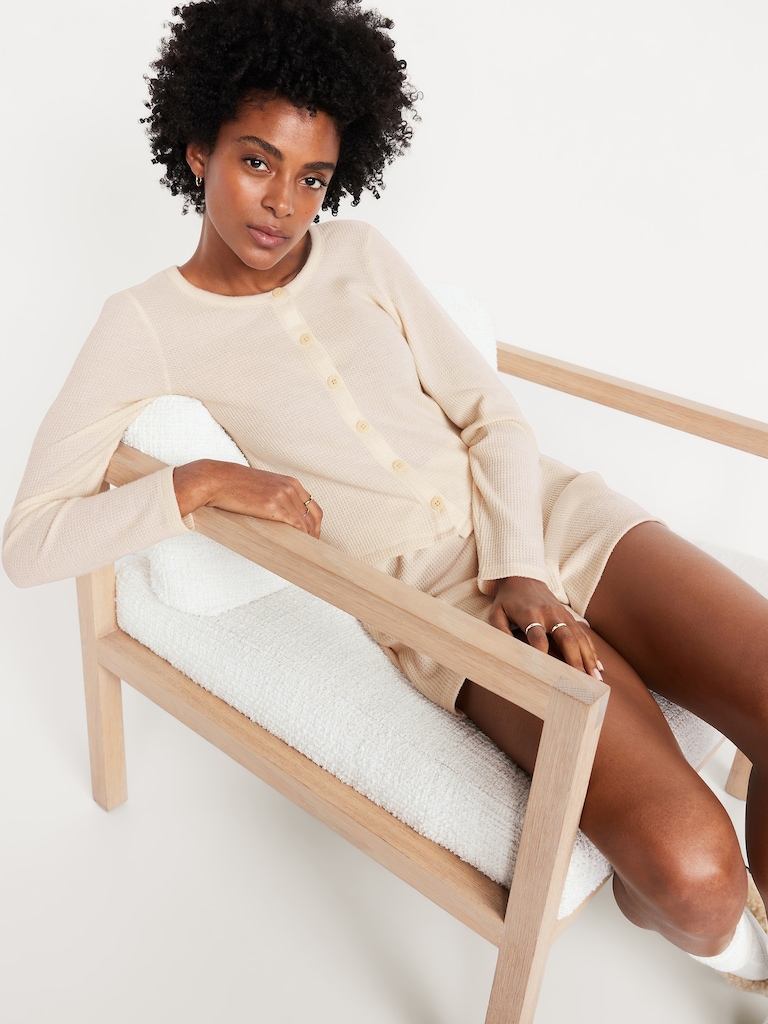 Button-Down Waffle-Knit Sleep Top