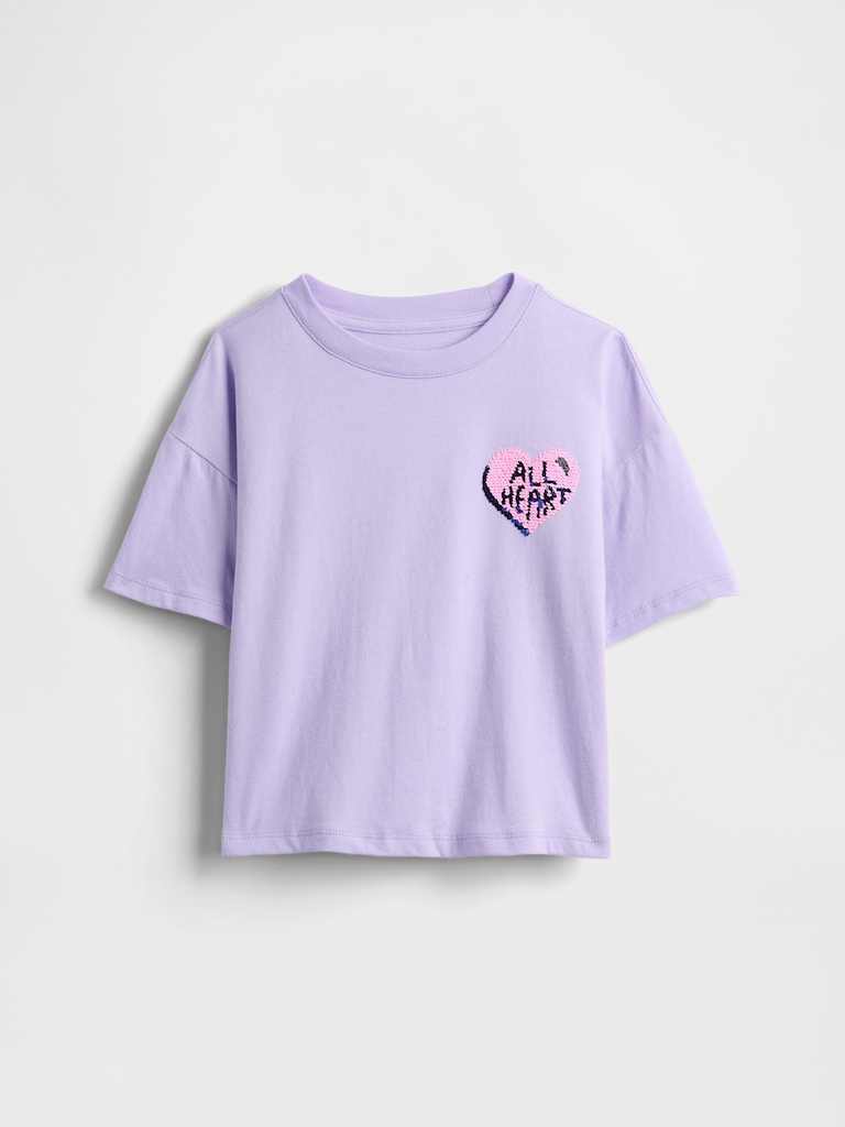 Kids Oversized Flippy Sequin Graphic T-Shirt