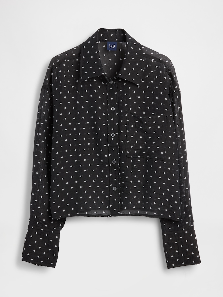 Sheer Oversized Straight-Hem Crop Shirt