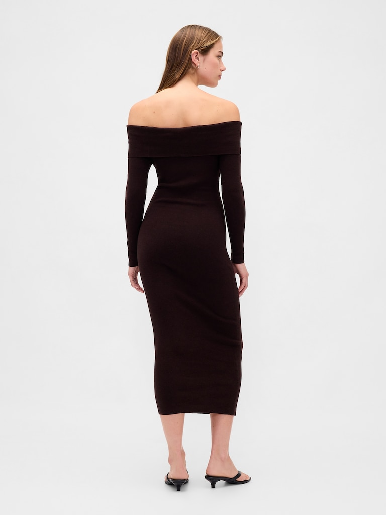 CashSoft Stretch Off-Shoulder Midi Sweater Dress