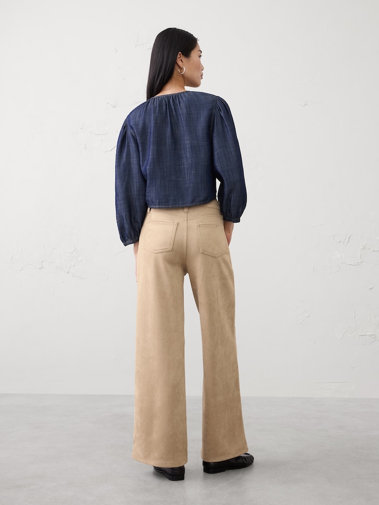 Wide-Leg High-Rise Vegan Suede Pant